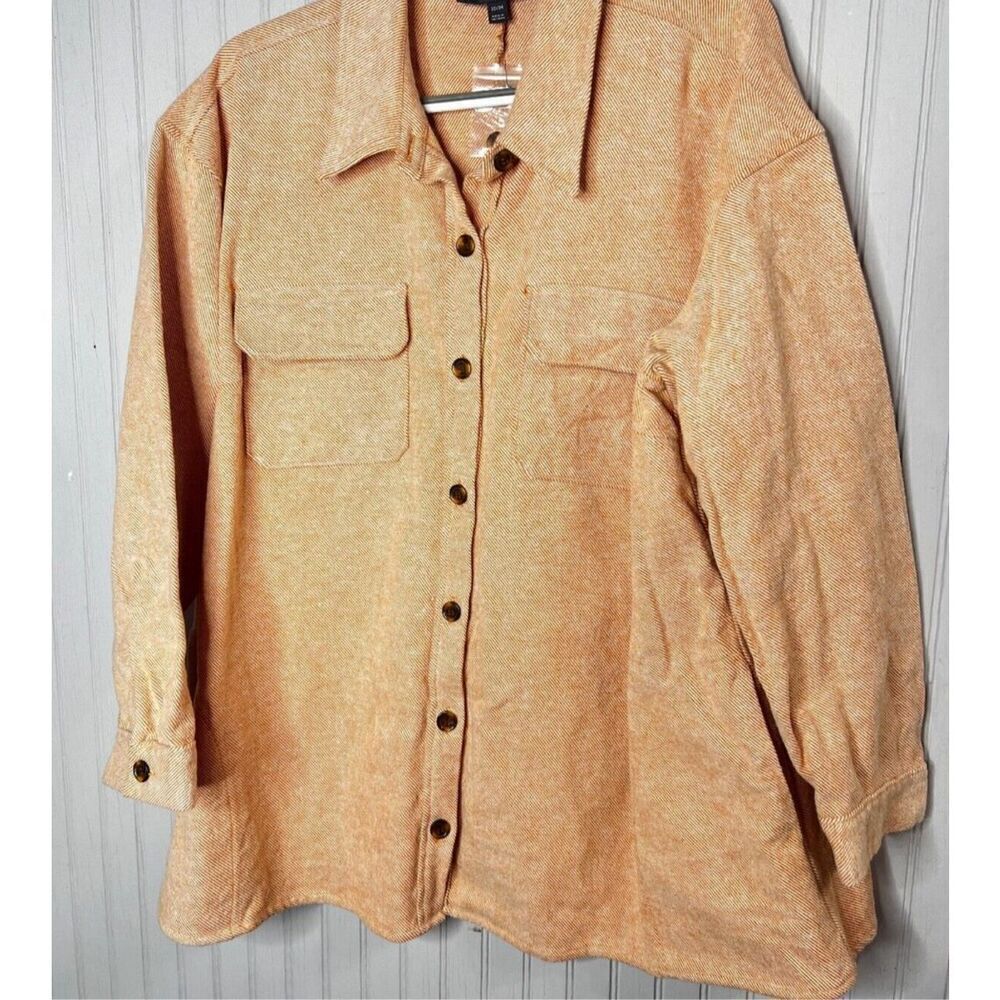 Lane Bryant Orange White Shacket Sz 18/20 Button Up Shirt Jacket Pockets Cotton